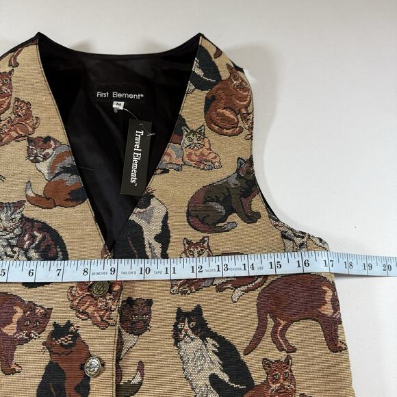 Vintage 90s Cat Novelty Artsy Button Vest - Tan Brown Wms M NWT - Picture 8 of 11